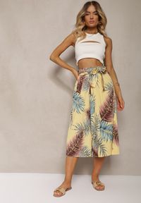 Renee - Żółte Plisowane Spodnie z Szerokimi Nogawkami High Waist z Gumką w Talii Alfia. Stan: podwyższony. Kolor: żółty. Materiał: tkanina. Sezon: lato