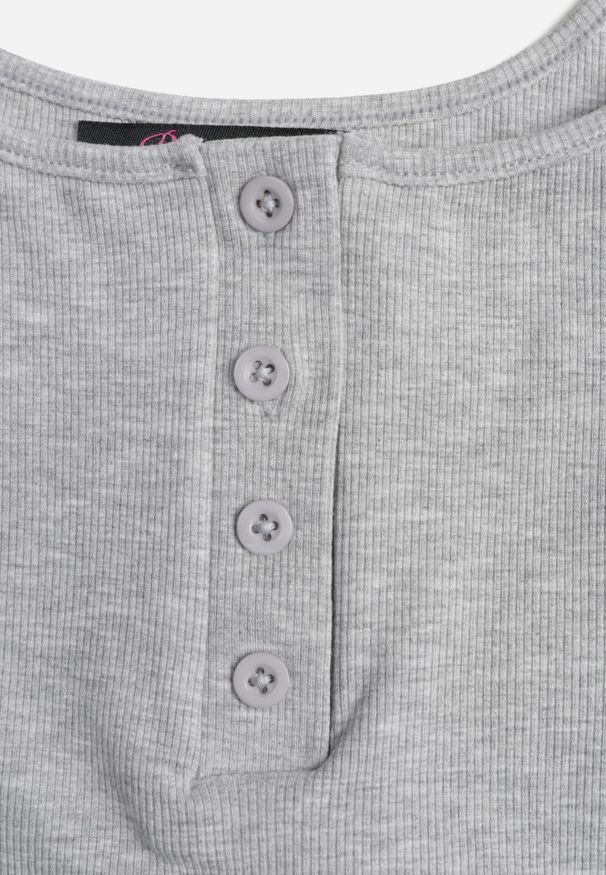 Born2be - Szary Top na Ramiączkach z Prążkowanej Tkaniny z Bawełny z Guzikami Bermisa. Okazja: na co dzień. Kolor: szary. Materiał: prążkowany, bawełna, tkanina. Długość rękawa: na ramiączkach. Styl: casual, elegancki