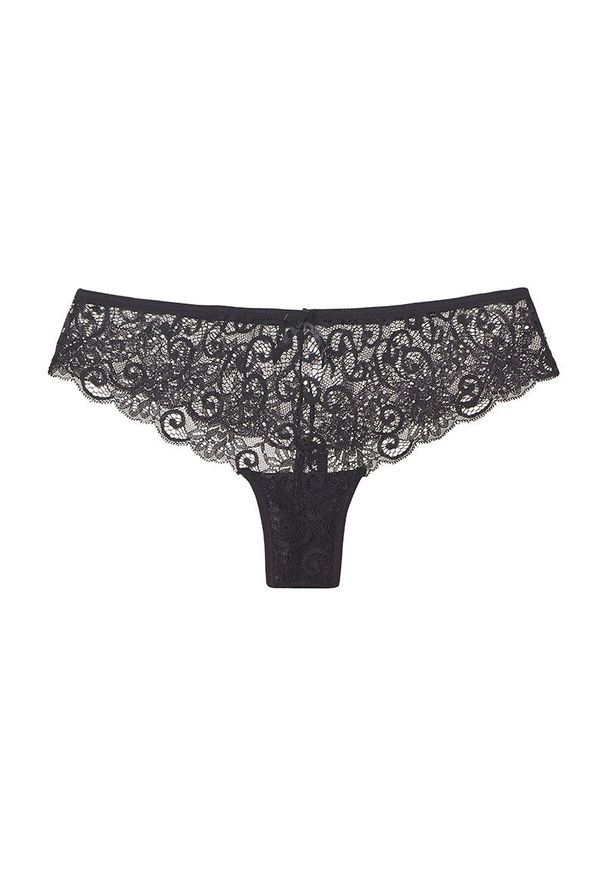 Intica - Stringi ażurowe biodrówki z delikatnego materiału Jame. Kolor: czarny. Materiał: materiał. Wzór: ażurowy