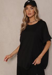 Renee - Czarny T-shirt z Wiskozą o Fasonie Nietoperza Tanalitha. Okazja: na co dzień. Kolor: czarny. Materiał: wiskoza. Styl: casual #5