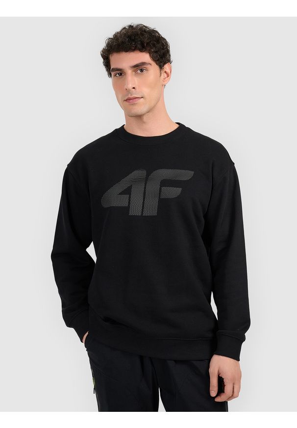 4f - 4F Bluza dresowa nierozpinana bez kaptura męska - czarna L. Okazja: na co dzień. Typ kołnierza: bez kaptura. Kolor: czarny. Materiał: dresówka. Styl: casual