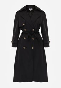 Born2be - Czarny Bawełniano-Wiskozowy Płaszcz Trencz z Wiązanym Paskiem i Klapą Lissana. Okazja: na co dzień. Kolor: czarny. Materiał: wiskoza, bawełna. Styl: casual, elegancki, klasyczny #6