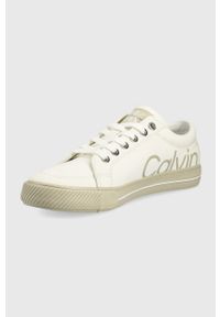 Calvin Klein Jeans tenisówki YW0YW00485.YAF damskie kolor beżowy. Nosek buta: okrągły. Zapięcie: sznurówki. Kolor: beżowy. Materiał: materiał, włókno, guma #2