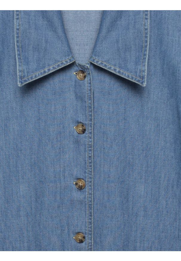 Big-Star - sukienka damska mini jeansowa z bufiastymi rękawami niebieska jennie 270. Okazja: na co dzień. Kolor: niebieski. Materiał: jeans. Długość rękawa: krótki rękaw. Typ sukienki: trapezowe, w kształcie A. Styl: casual. Długość: mini