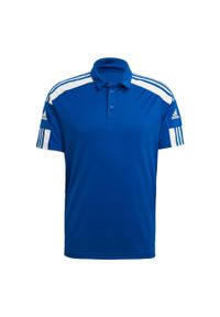 Koszulka polo do piłki nożnej męska Adidas Squadra 21 Polo z krótkim rękawem. Typ kołnierza: polo. Kolor: biały, wielokolorowy, niebieski. Długość rękawa: krótki rękaw. Długość: krótkie