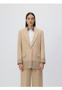 Reserved - Marynarka z ozdobnym wykończeniem - kremowy. Kolor: kremowy. Materiał: tkanina, wełna #1