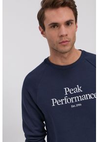 Peak Performance Bluza męska kolor granatowy melanżowa. Okazja: na co dzień. Kolor: niebieski. Materiał: bawełna, dzianina. Długość rękawa: raglanowy rękaw. Wzór: melanż. Styl: casual #5