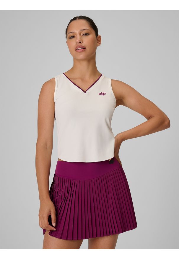 4f - 4F Top tenisowy slim szybkoschnący damski - kremowy S. Kolor: kremowy. Sport: tenis