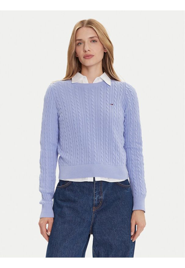 Tommy Jeans Sweter Cable Essential DW0DW22165 Niebieski Regular Fit. Kolor: niebieski. Materiał: bawełna
