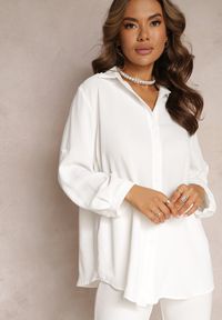 Renee - Biała Koszula z Kołnierzem i Długimi Rękawami na Guzik Henvia. Kolekcja: plus size. Kolor: biały. Długość rękawa: długi rękaw. Długość: długie #4