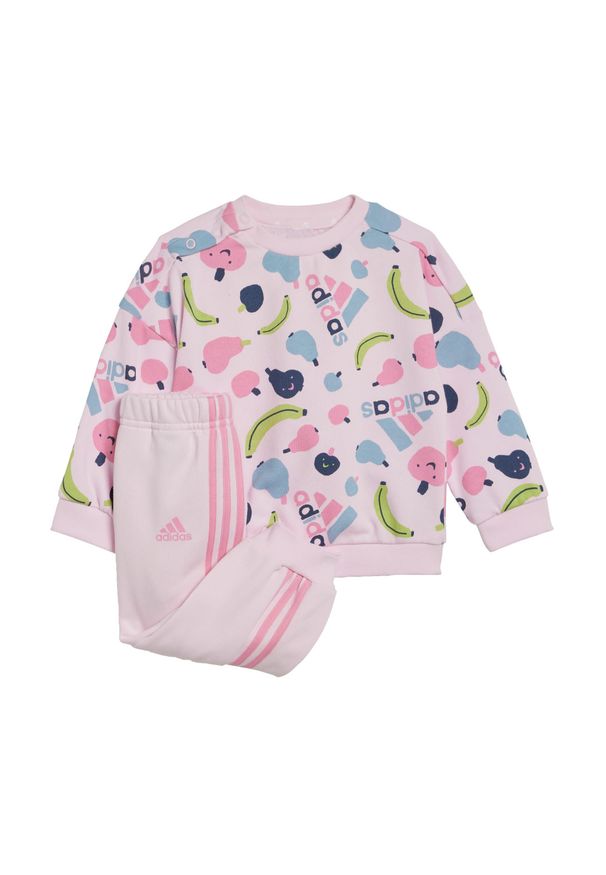 Adidas - Zestaw dresowy Essentials Allover Print Kids. Kolor: różowy. Materiał: dresówka. Wzór: nadruk