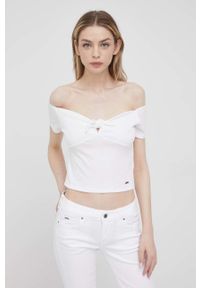 Pepe Jeans bluzka BETH damska kolor biały gładka. Kolor: biały. Materiał: materiał. Długość rękawa: krótki rękaw. Długość: krótkie. Wzór: gładki