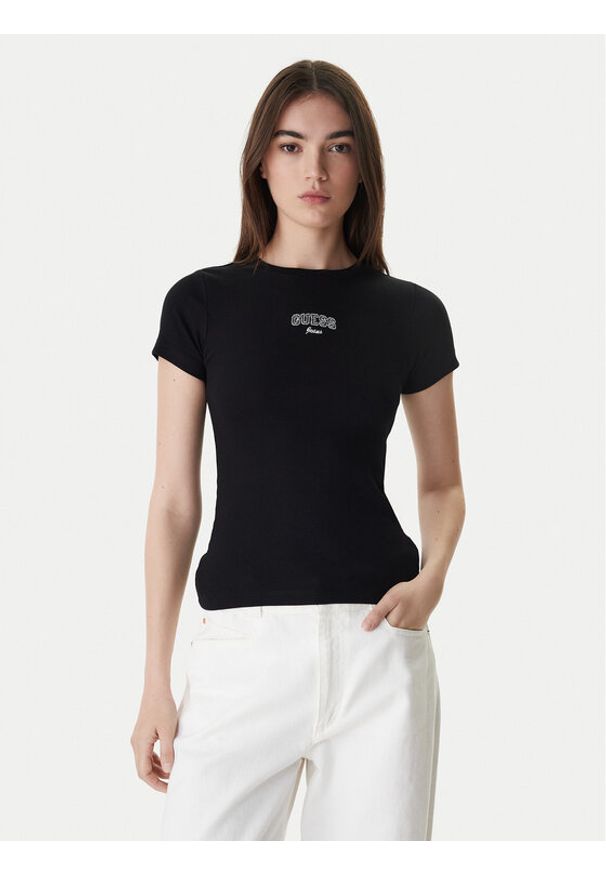Guess Jeans T-Shirt W6RP21 KA0H1 Czarny Slim Fit. Kolor: czarny. Materiał: bawełna