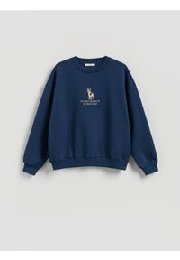 Reserved - Bluza z ozdobnym haftem - granatowy. Kolor: niebieski. Materiał: bawełna, dzianina. Wzór: haft