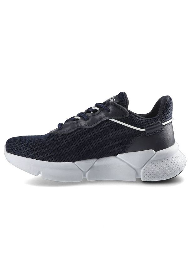 Big-Star - Sneakersy męskie Big Star, sznurowane z tekstylną cholewką wzmocnionymi panelami oraz grubą amortyzującą podeszwą, granat/biały, HH174286. Okazja: na co dzień, na spacer, do pracy. Kolor: niebieski. Materiał: jeans, materiał, skóra ekologiczna, dresówka. Szerokość cholewki: normalna. Sport: turystyka piesza