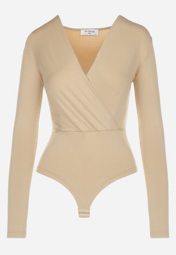 Born2be - Jasnobeżowe Body Adothee. Kolor: beżowy. Materiał: dzianina, skóra, jeans. Długość rękawa: długi rękaw. Długość: długie. Wzór: gładki. Styl: elegancki