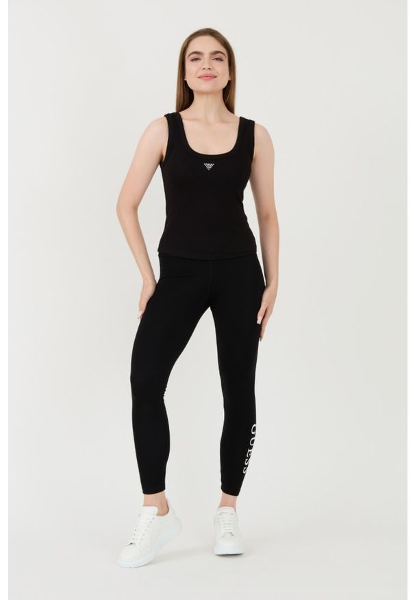 Guess - GUESS Czarny damski top Triangle Bling Rib Tank, Rozmiar S. Kolor: czarny