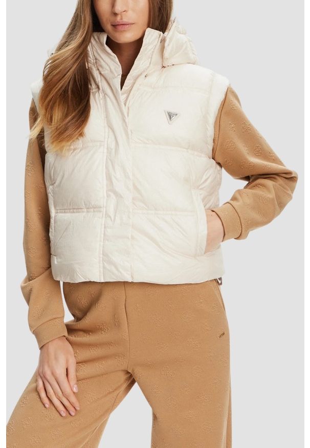 Guess - GUESS Beżowa damska kamizelka Padded Vest, Rozmiar L. Kolor: beżowy