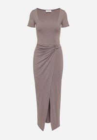 Born2be - Szara Taliowana Sukienka z Wiskozą z Marszczeniem Milasela. Kolor: szary. Materiał: wiskoza. Styl: klasyczny, elegancki #2