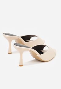 Born2be - Beżowe Klapki na Szpilce z Otwartym Noskiem w Szpic Sewnessa. Okazja: na spotkanie biznesowe, do pracy. Nosek buta: otwarty. Kolor: beżowy. Materiał: jeans, koronka. Obcas: na szpilce. Styl: biznesowy, elegancki #6