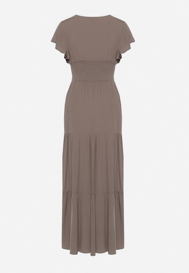 Born2be - Ciemnobeżowa Sukienka z Wiskozy Heeny. Okazja: na co dzień, na randkę. Kolor: beżowy. Materiał: wiskoza. Wzór: aplikacja, gładki. Sezon: lato. Styl: casual. Długość: maxi