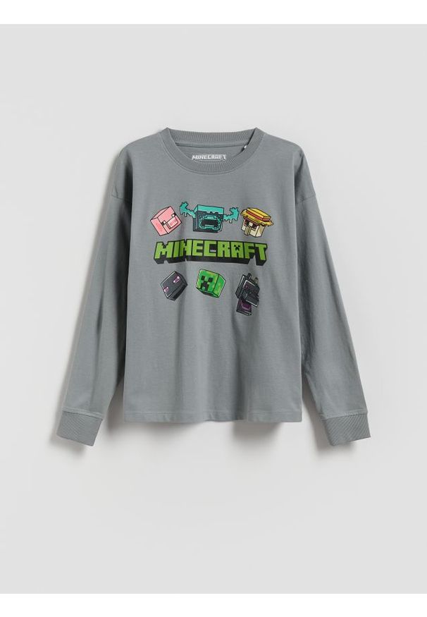 Reserved - Longsleeve Minecraft - ciemnoszary. Kolor: szary. Materiał: bawełna, dzianina. Długość rękawa: długi rękaw