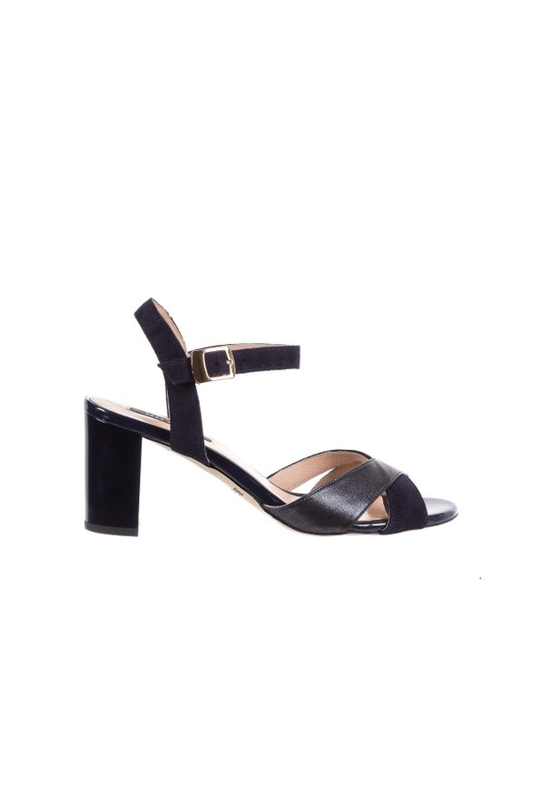 Sandały Bayla-130 04347-0125-05 Granat Z, Skóra naturalna - 36. Kolor: niebieski. Materiał: skóra. Wzór: aplikacja. Obcas: na obcasie. Styl: elegancki. Wysokość obcasa: średni