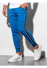 Ombre Clothing - Spodnie męskie dresowe joggery P898 - niebieskie - XXL. Kolor: niebieski. Materiał: dresówka. Wzór: gładki. Styl: elegancki #1
