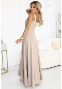 Numoco - Długa suknia wieczorowa rozkloszowana szampańska z błyskiem. Okazja: na wesele, na studniówkę, na ślub cywilny, na imprezę. Kolor: zielony. Długość rękawa: na ramiączkach. Styl: wizytowy. Długość: maxi #4