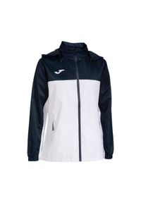 Kurtka tenisowa damska Joma Montreal Raincoat. Typ kołnierza: kaptur. Kolor: biały, wielokolorowy, niebieski. Sport: tenis