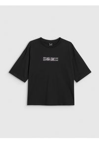4f - 4F T-shirt oversize z nadrukiem damski - czarny S. Kolor: czarny. Wzór: nadruk