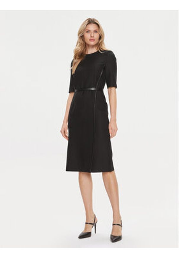 BOSS - Boss Sukienka dzianinowa Depuro 50506987 Czarny Slim Fit. Kolor: czarny. Materiał: wełna