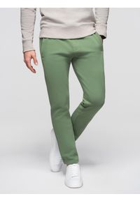 Ombre Clothing - Spodnie męskie bawełniane dresowe BASIC z nogawką bez ściągacza - zielone V3 - Rozmiar: L. Okazja: na co dzień. Kolor: zielony. Materiał: dresówka, bawełna. Wzór: gładki, aplikacja. Styl: casual, klasyczny, sportowy #1