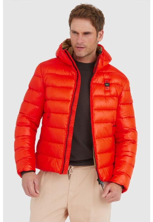 Blauer USA - BLAUER Pomarańczowa puchowa kurtka męska Virgil z kapturem, Rozmiar M. Typ kołnierza: kaptur. Kolor: pomarańczowy. Materiał: puch