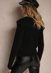 Renee - Czarny Kardigan z Wełną o Kroju z Golfem i Zapięciem na Zamek Zinfria. Okazja: do pracy, na spacer. Typ kołnierza: golf. Kolor: czarny. Materiał: wełna. Styl: elegancki
