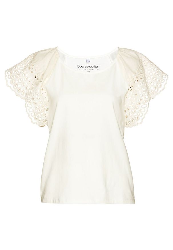 Shirt z koronką bonprix biel wełny. Kolor: biały. Materiał: koronka, wełna. Wzór: koronka