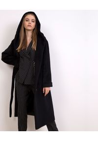 CATERINA - Czarny płaszcz z alpaką i wełną. Kolor: czarny. Materiał: wełna #6