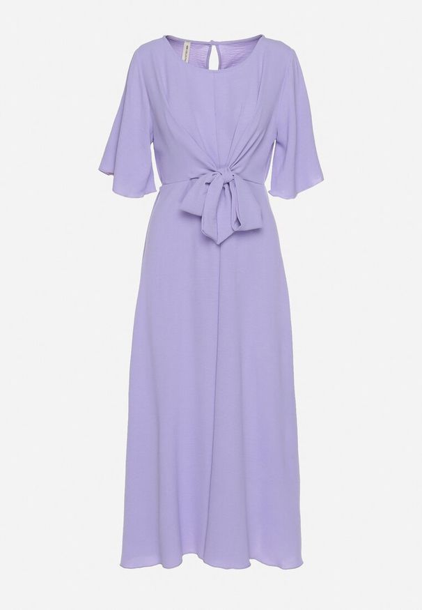 Born2be - Jasnofioletowa Sukienka Maxi z Ozdobnym Wiązaniem i Gumką w Talii Myrcella. Kolor: fioletowy. Długość: maxi