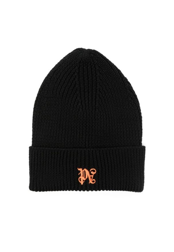 PALM ANGELS Czarna czapka Pa Monogram Beanie. Kolor: czarny