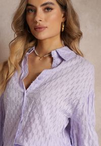 Renee - Fioletowy 2-częściowy Komplet z Elegancką Koszulą Oversize i Szortami Aphinthe. Kolor: fioletowy. Materiał: tkanina #2