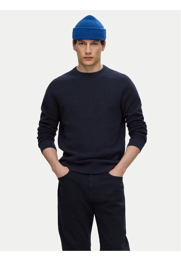 Selected Homme Sweter 16094385 Granatowy Regular Fit. Kolor: niebieski. Materiał: bawełna