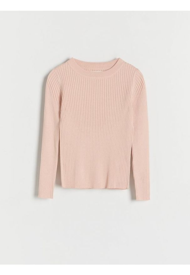 Reserved - Sweter w prążki - brudny róż. Kolor: różowy. Materiał: dzianina, wiskoza. Wzór: prążki
