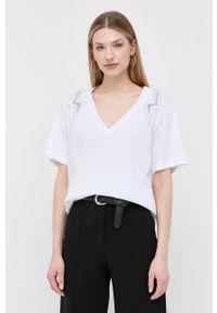 Pinko t-shirt bawełniany kolor biały. Kolor: biały. Materiał: bawełna. Długość rękawa: krótki rękaw. Długość: krótkie. Wzór: aplikacja #5