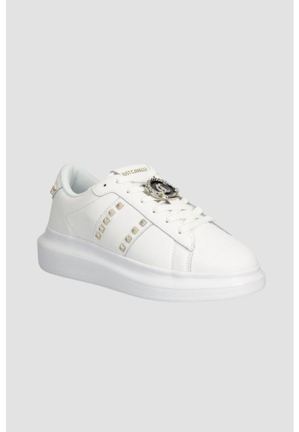 Just Cavalli - JUST CAVALLI Białe sneakersy FONDO URSA DIS. 3. Kolor: biały. Materiał: skóra
