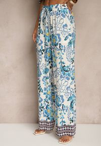 Renee - Niebieskie Proste Spodnie z Wiskozy z Gumką w Pasie Lissine. Okazja: na co dzień. Kolor: niebieski. Materiał: wiskoza. Styl: klasyczny, casual