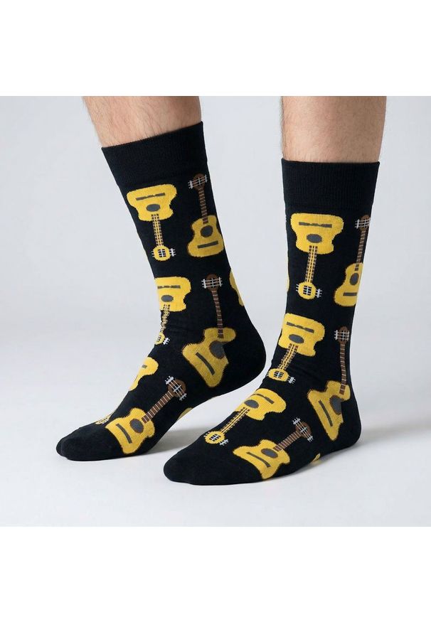 His Story - Tematyczne Skarpetki Bawełniane - Gitara Akustyczna. Kolor: żółty, złoty, wielokolorowy. Materiał: elastan, bawełna, poliamid