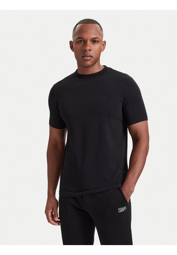 Karl Lagerfeld - KARL LAGERFELD T-Shirt 755030 564235 Czarny Regular Fit. Typ kołnierza: dekolt w karo. Kolor: czarny. Materiał: bawełna