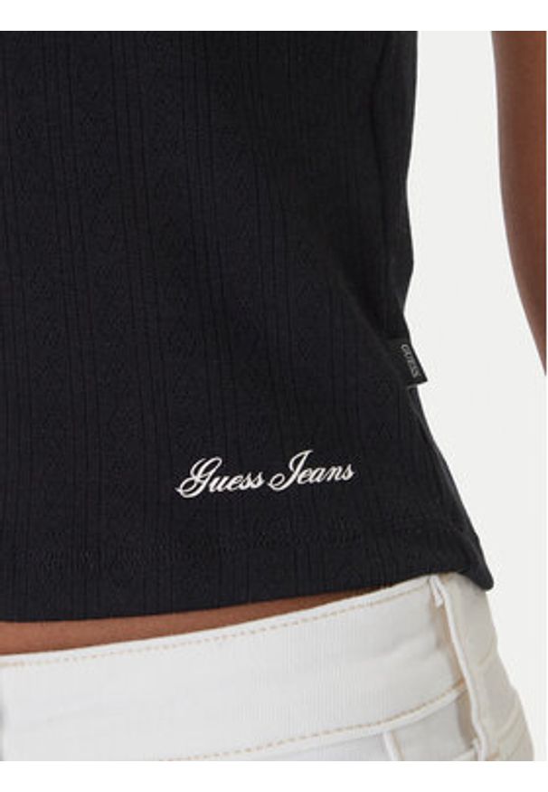 Guess Jeans Top W6GPB5 KG372 Czarny Regular Fit. Kolor: czarny. Materiał: syntetyk