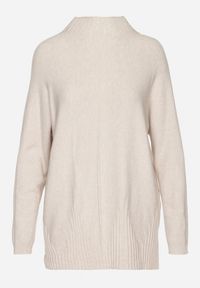 Born2be - Jasnobeżowy Sweter z Półgolfem z Prążkowanej Dzianiny z Wycięciami po Bokach Rerivra. Kolor: beżowy. Materiał: dzianina, prążkowany. Styl: wizytowy, elegancki #4