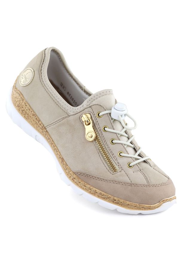 Skórzane półbuty damskie wsuwane beżowe Rieker N42F1-60. Zapięcie: bez zapięcia. Kolor: beżowy. Materiał: skóra